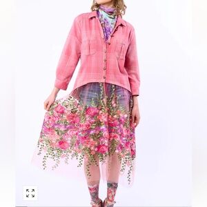 Aratta Pink Button Down Shirt with Floral Design